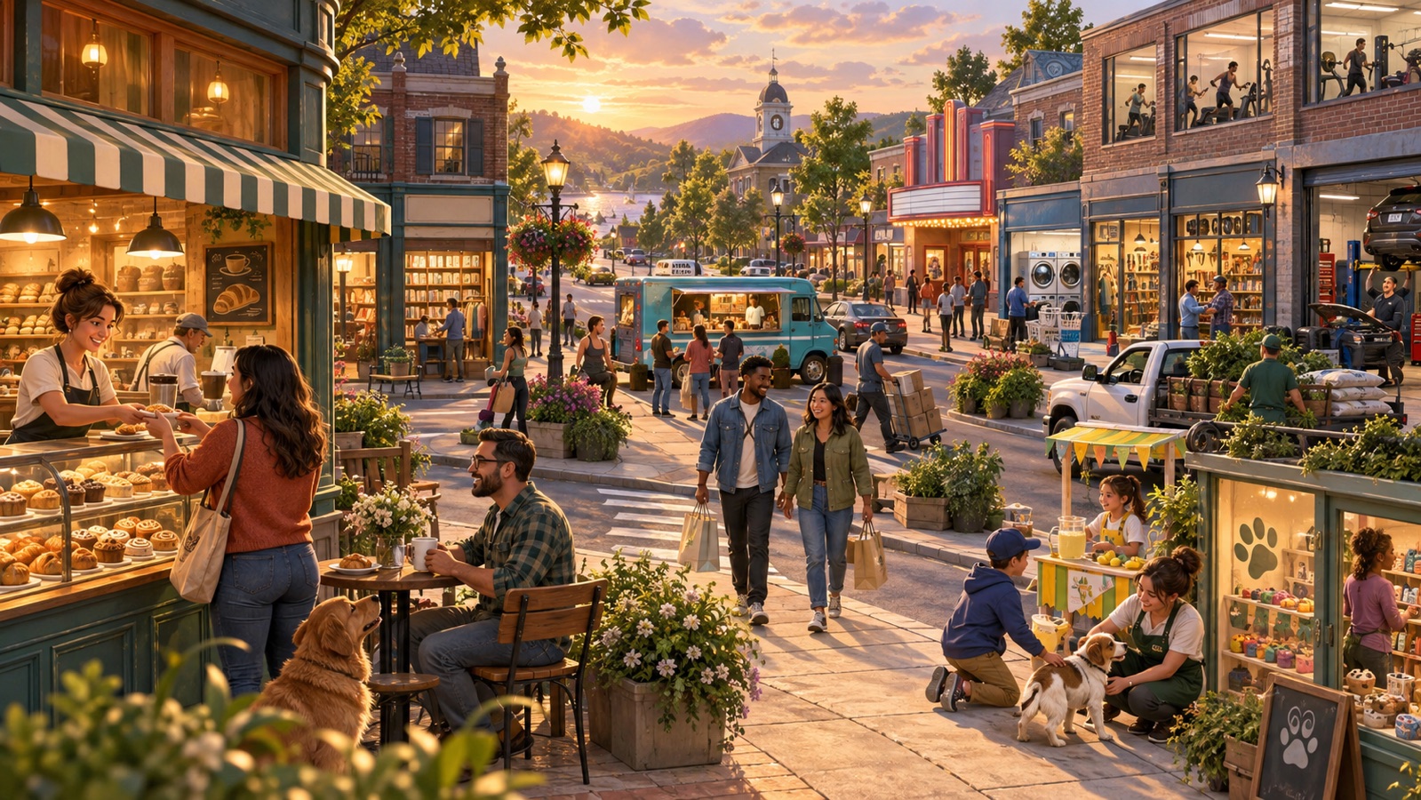 Concept art of a lively district representing the businesses in Open For Business
